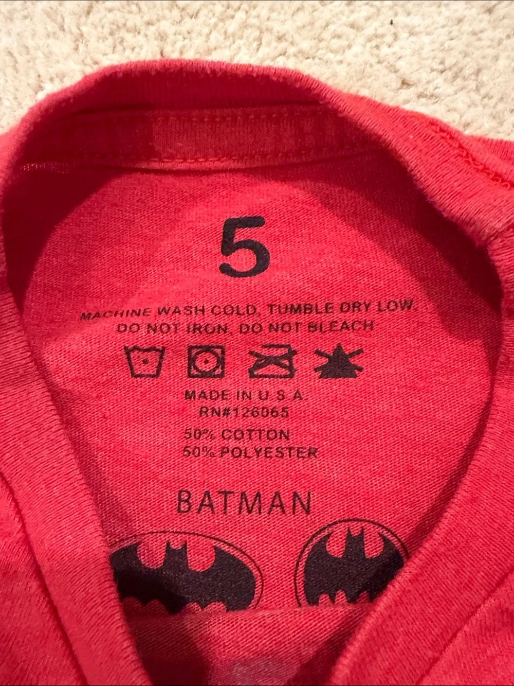Kids Batman Red Kids T-Shirt Costume Graphic Tee, size 5